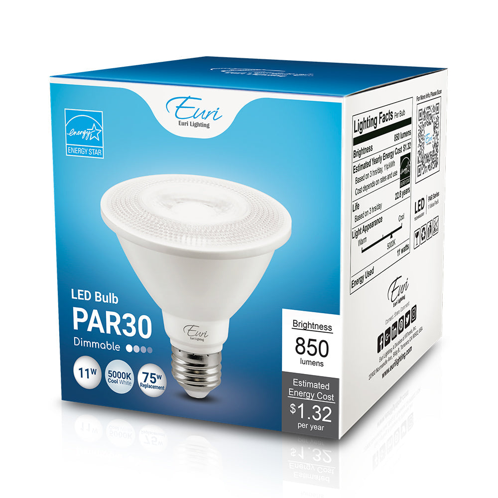 Euri Lighting 11W Dimmable 5000K Short Neck Halogen Look LED Wide Spot Bulb