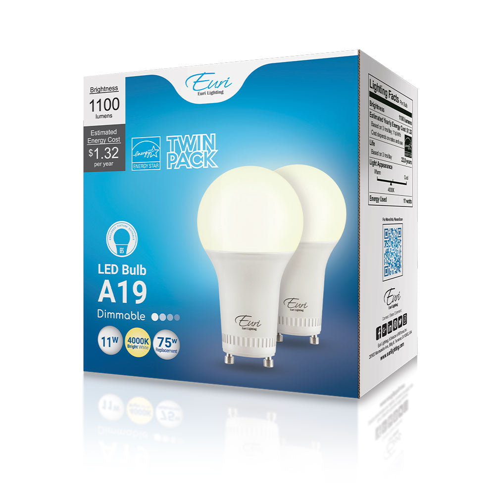 Euri Lighting 11W Dimmable Omni-Directional 4000K LED 2-Piece Light Bulb Value Pack