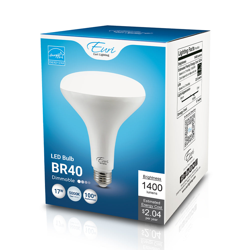 Euri Lighting 17W Dimmable 5000K LED Flood Bulb - Bundle of 12