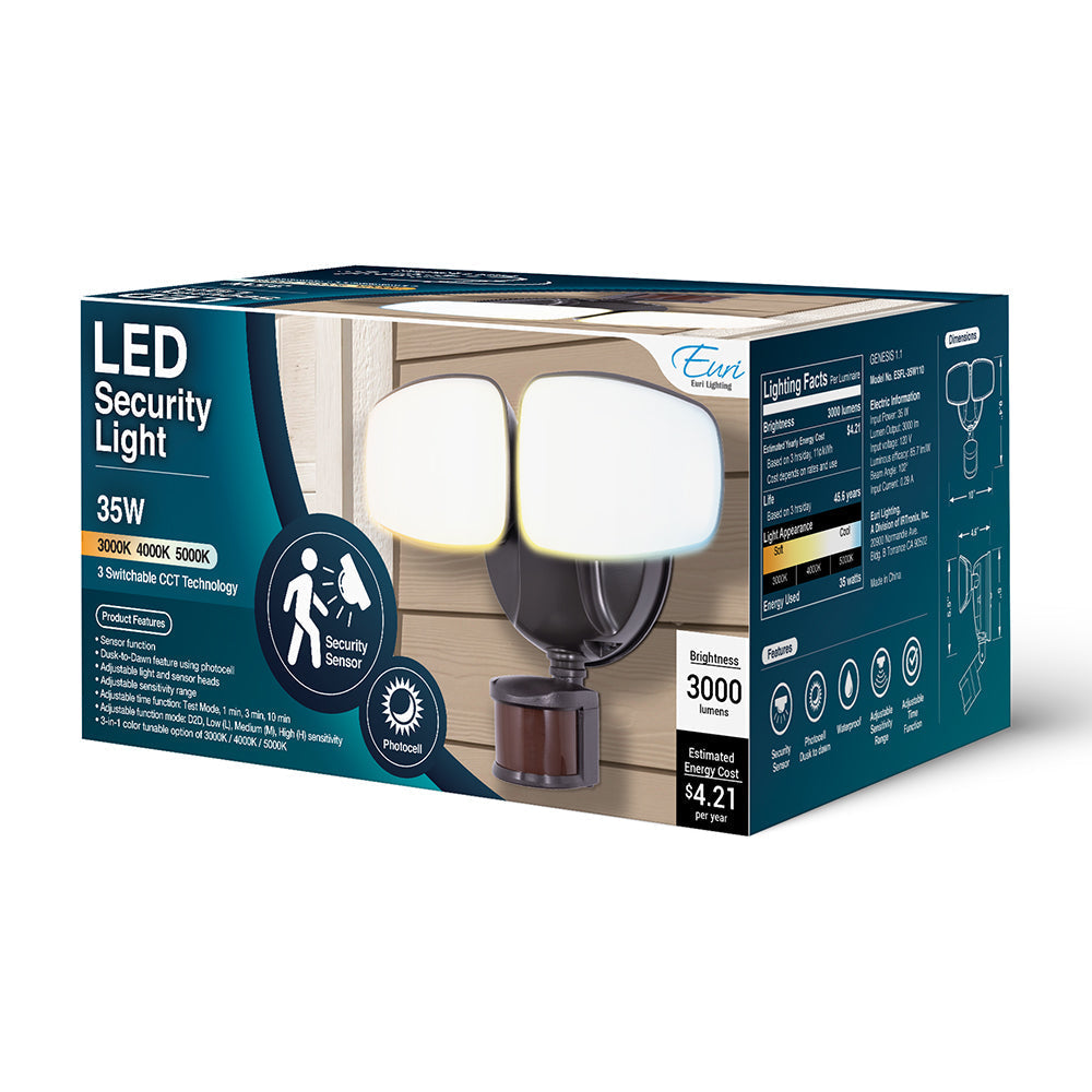 Euri Lighting 2-Light Black Outdoor Security Light With Frosted PC Lens