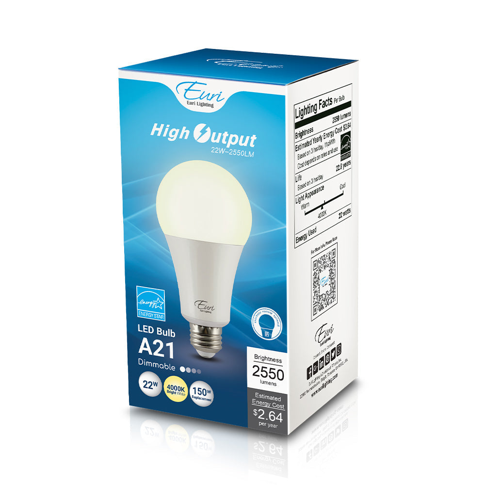 Euri Lighting 22W Dimmable Omni-Directional 4000K LED Light Bulb