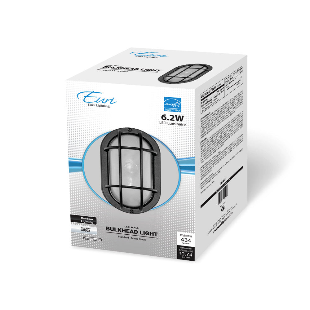 Euri Lighting 5" Matte Black Aluminum Outdoor Bulkhead Wall Light With Frosted Glass Lens