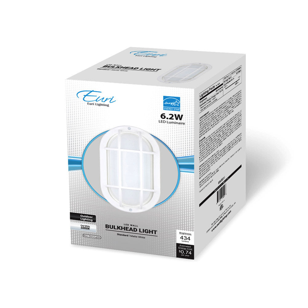 Euri Lighting 5" Matte White Aluminum Outdoor Bulkhead Wall Light With Frosted Glass Lens