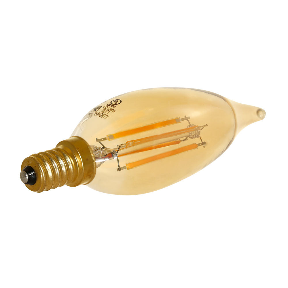 Euri Lighting 5W Omni-Directional Dimmable 2200K Angular Candle Shape LED 4-Piece Filament Bulb Value Pack With Amber Glass Body
