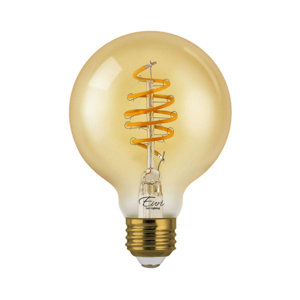 Euri Lighting 5W Omni-Directional Dimmable 2200K Globe Shape LED Filament Bulb With Amber Glass Body