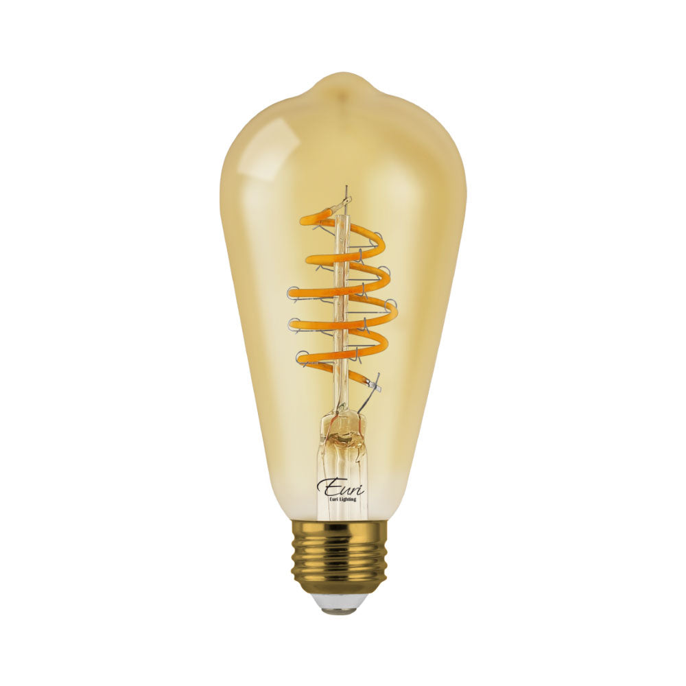 Euri Lighting 5W Omni-Directional Dimmable 2200K Vintage Edison LED Filament Bulb With Amber Glass Body