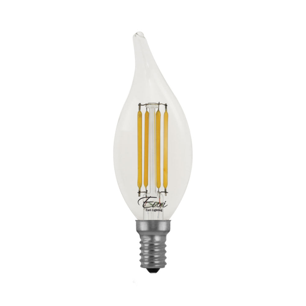 Euri Lighting 5W Omni-Directional Dimmable 2700K Angular Candle Shape LED 4-Piece Filament Bulb Value Pack With Clear Glass Body