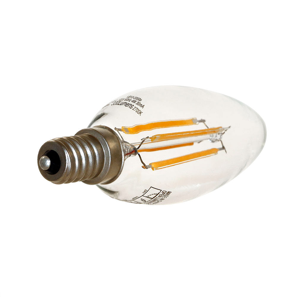 Euri Lighting 5W Omni-Directional Dimmable 2700K Candle Shape LED 4-Piece Filament Bulb Value Pack With Clear Glass Body