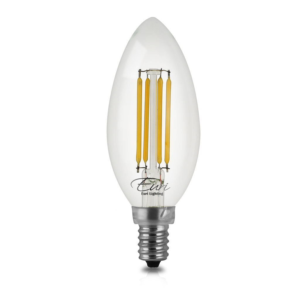 Euri Lighting 5W Omni-Directional Dimmable 2700K Candle Shape LED 4-Piece Filament Bulb Value Pack With Clear Glass Body