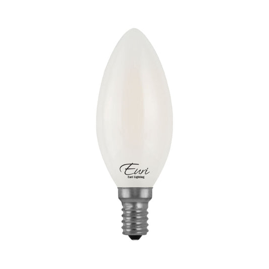 Euri Lighting 5W Omni-Directional Dimmable 2700K Candle Shape LED 4-Piece Filament Bulb Value Pack With Frosted Glass Body