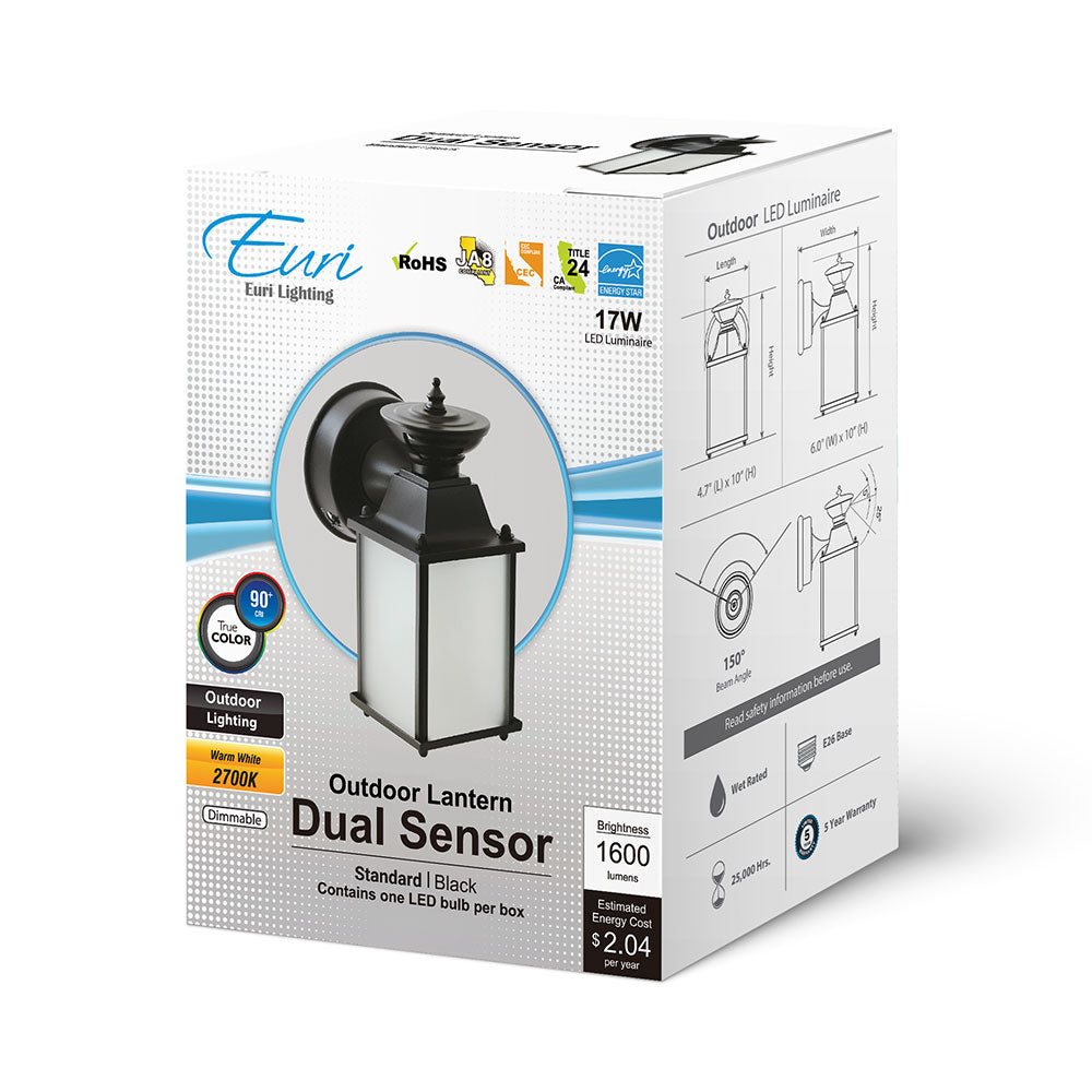 Euri Lighting 6" Matte Black Die Cast Aluminum Outdoor Wall Lantern With Acid-Etched Glass Lens