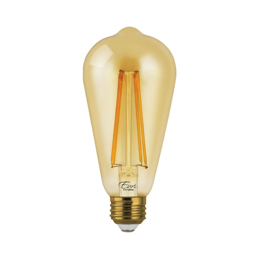 Euri Lighting 6W Omni-Directional Dimmable 2200K Vintage Edison LED Filament Bulb With Amber Glass Body