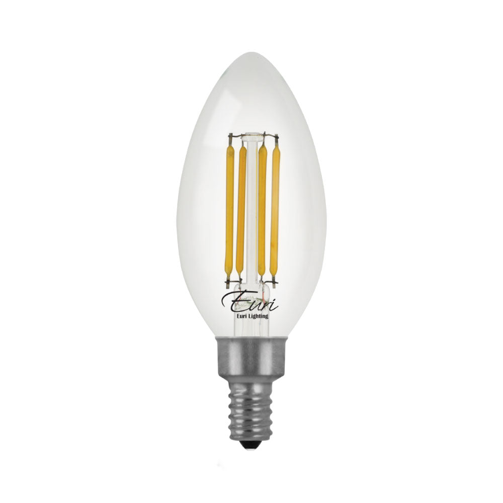 Euri Lighting 6W Omni-Directional Dimmable 3000K Candle Shape LED 4-Piece Filament Bulb Value Pack With Clear Glass Body