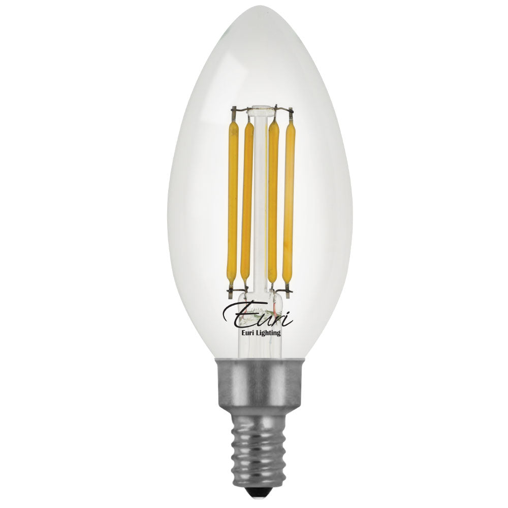 Euri Lighting 6W Omni-Directional Dimmable 5000K Candle Shape LED 4-Piece Filament Bulb Value Pack With Clear Glass Body