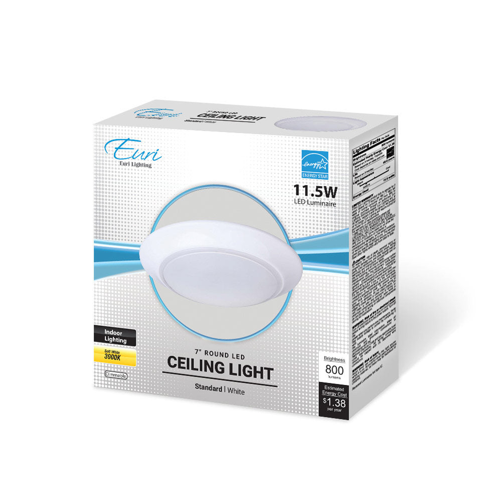 Euri Lighting 7" Dimmable White Recessed Ceiling Light With Frosted Plastic Lens