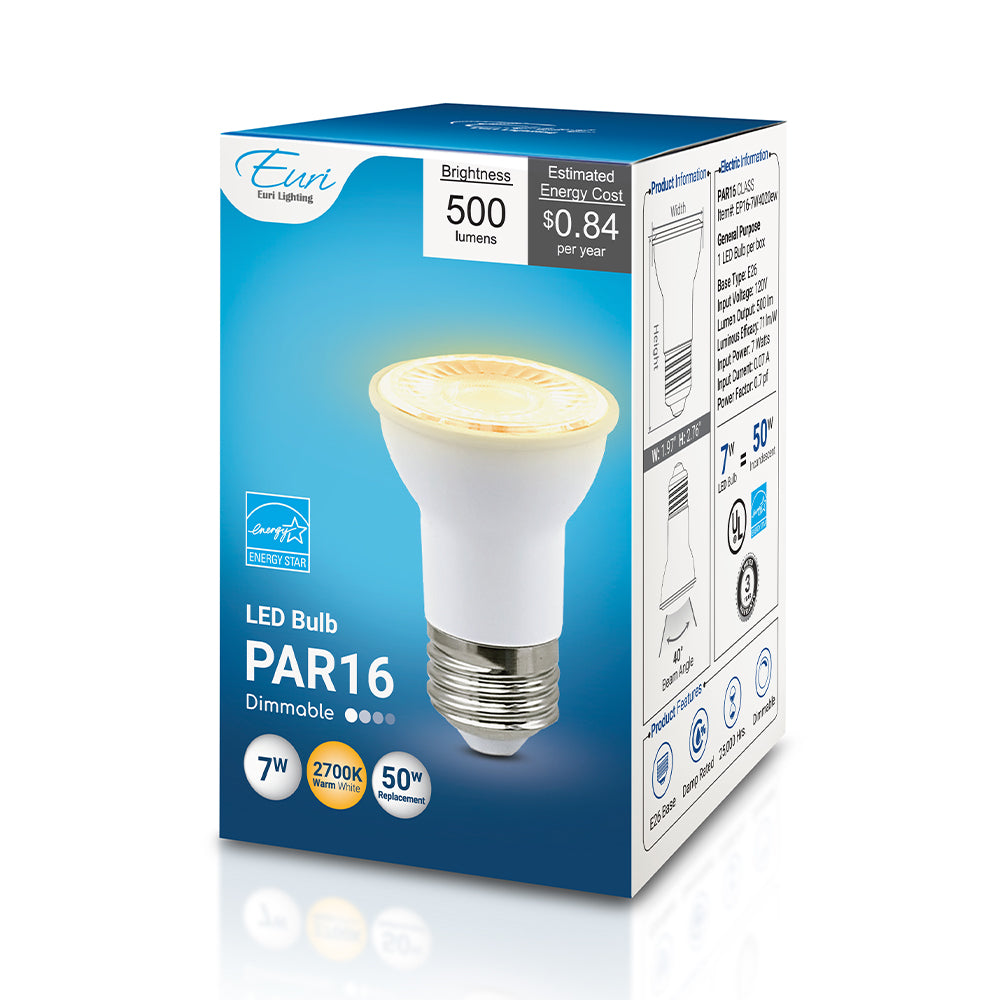 Euri Lighting 7W Dimmable 2700K LED Flood Bulb