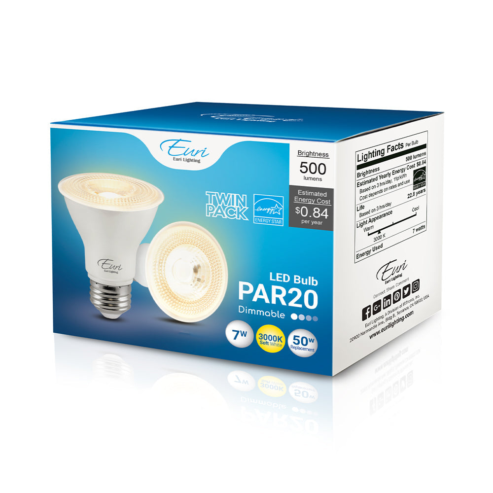 Euri Lighting 7W Dimmable 3000K Halogen Look LED 2-Piece Wide Spot Bulb Value Pack