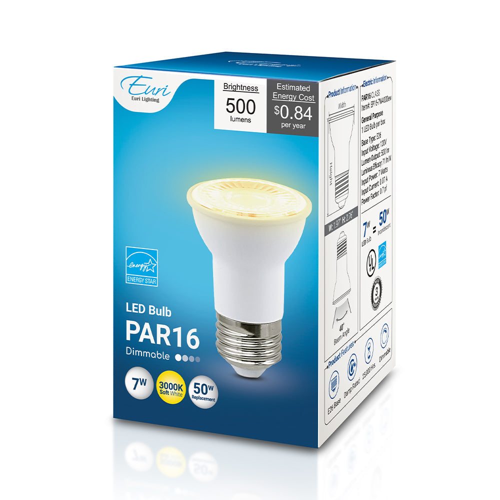 Euri Lighting 7W Dimmable 3000K LED Flood Bulb