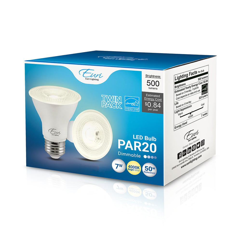Euri Lighting 7W Dimmable 4000K Halogen Look LED 2-Piece Wide Spot Bulb Value Pack