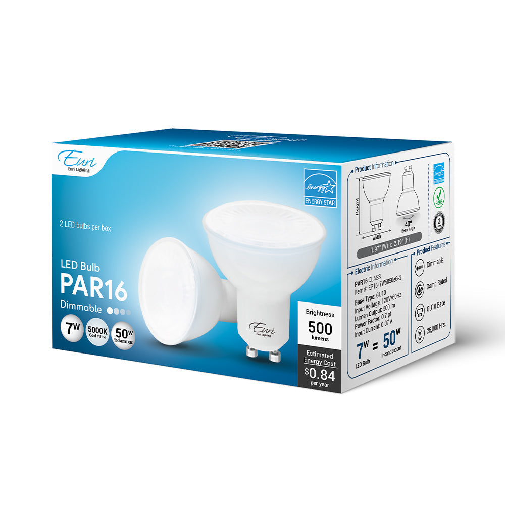 Euri Lighting 7W Dimmable 5000K LED 2-Piece Wide Spot Bulb Value Pack