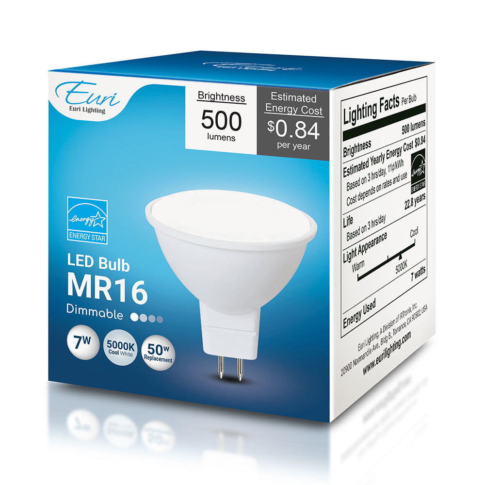 Euri Lighting 7W Dimmable 5000K LED Flood Bulb With GU5.3 Base