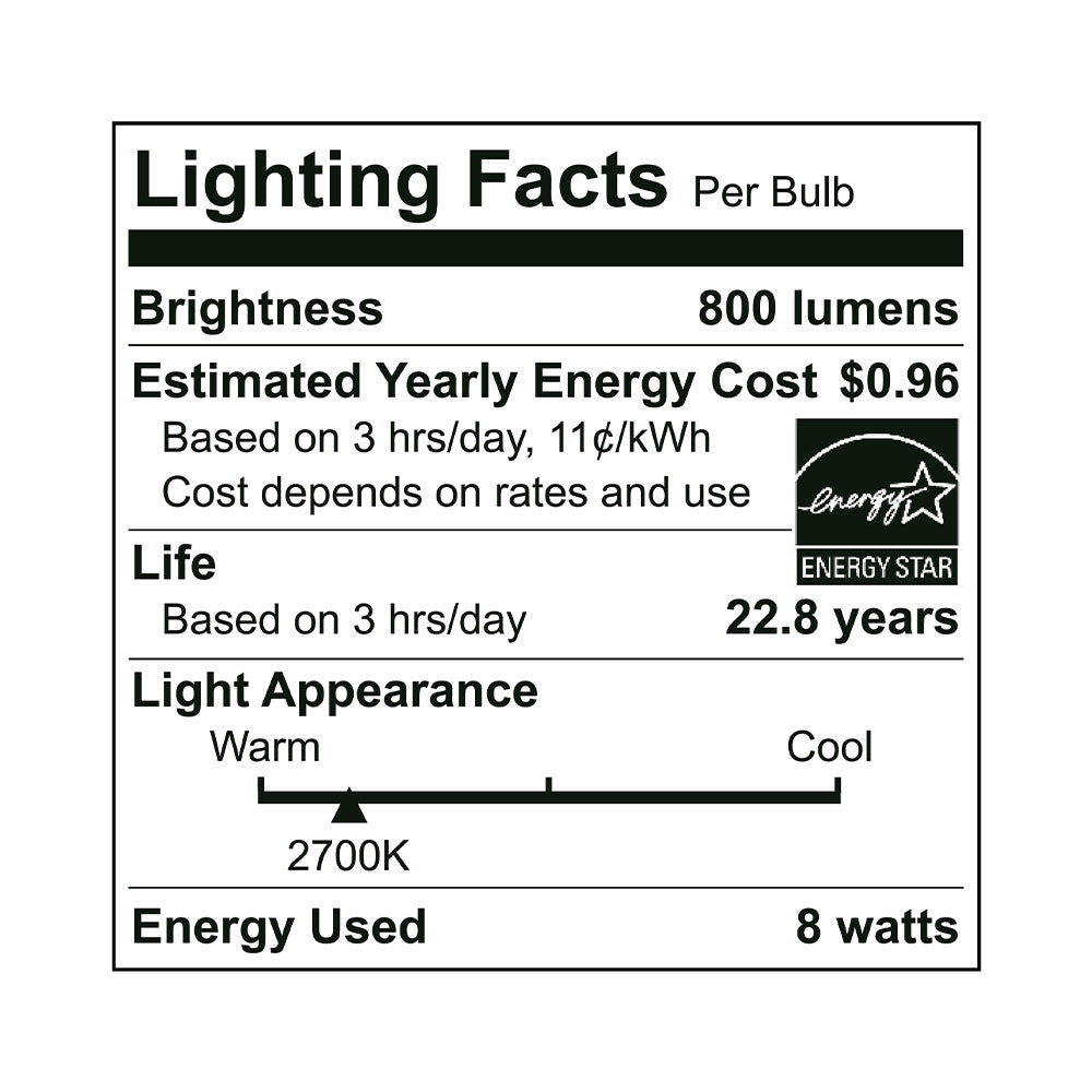 Euri Lighting 8W Dimmable Omni-Directional 2700K LED 2-Piece Light Bulb Value Pack