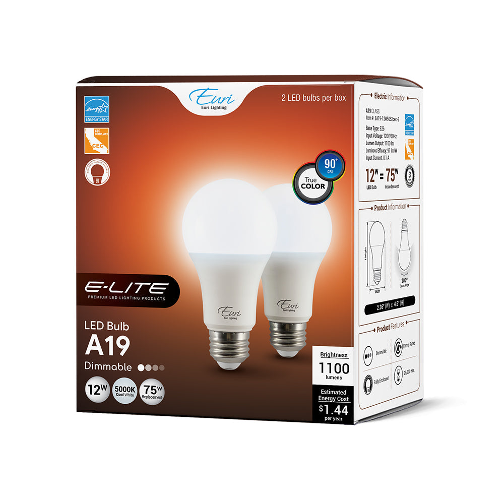 Euri Lighting 9W Omni-Directional Dimmable 5000K LED Bulb 2-Piece Value Pack