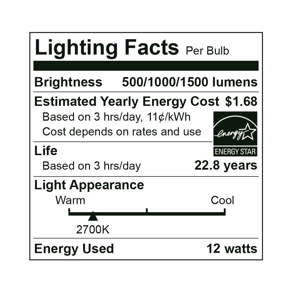 Euri Lighting Omni-Directional 2700K LED Light Bulb With 3-Way LED Technology