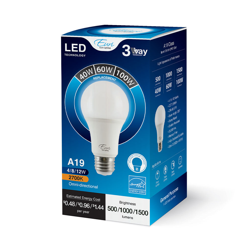 Euri Lighting Omni-Directional 2700K LED Light Bulb With 3-Way LED Technology