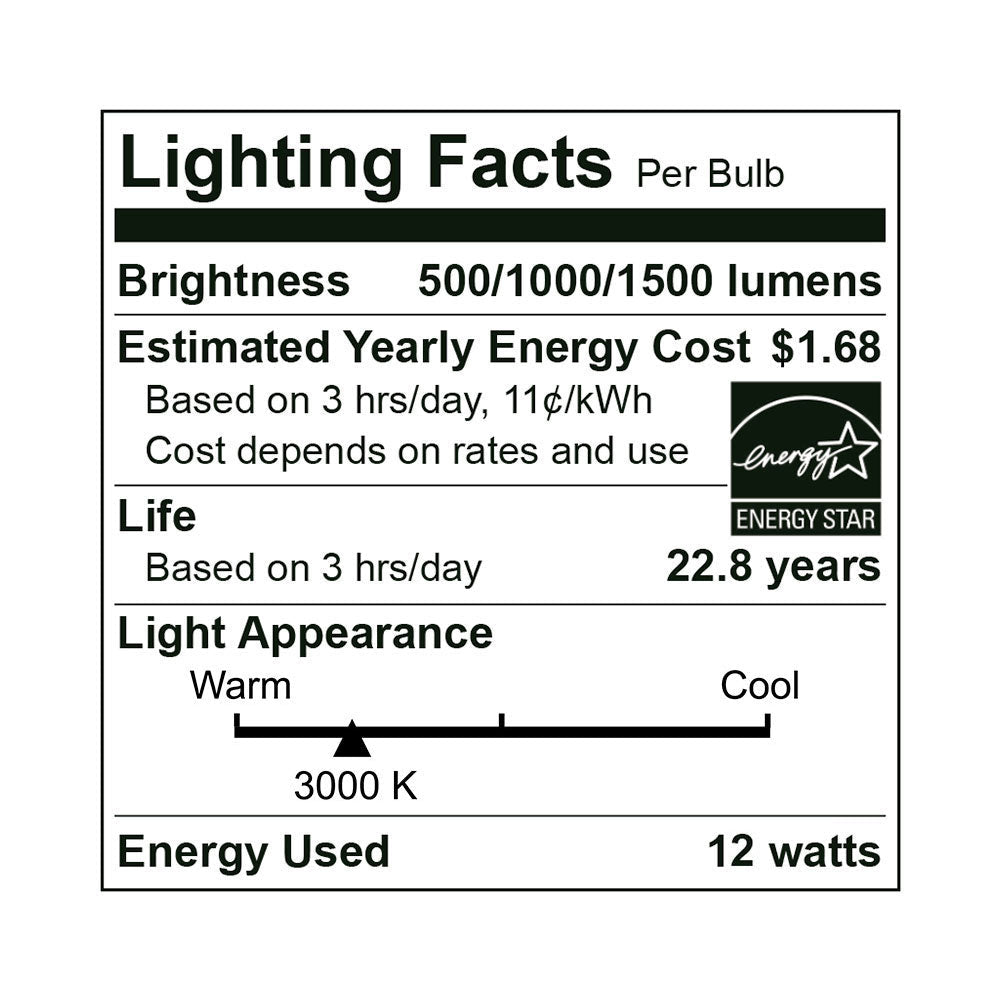 Euri Lighting Omni-Directional 3000K LED Light Bulb With 3-Way LED Technology