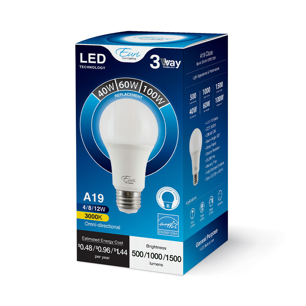 Euri Lighting Omni-Directional 3000K LED Light Bulb With 3-Way LED Technology