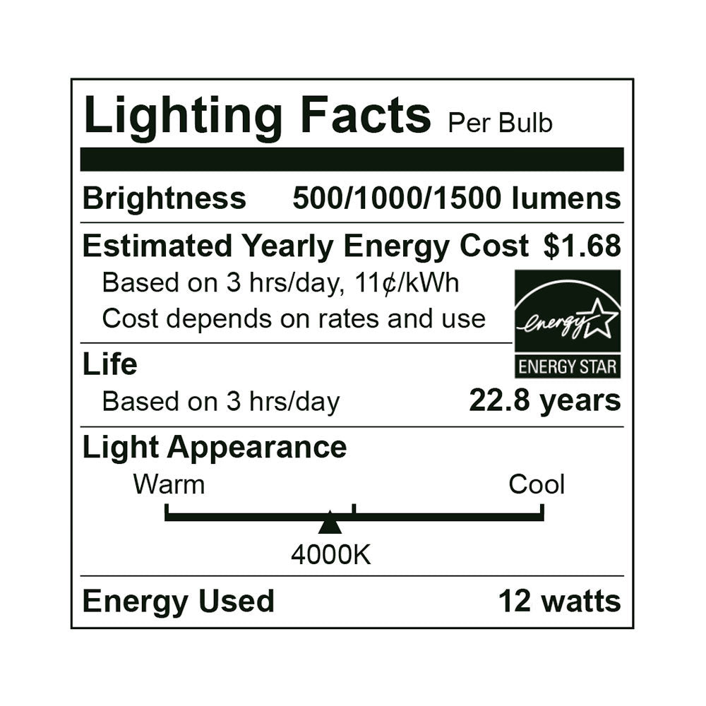 Euri Lighting Omni-Directional 4000K LED Light Bulb With 3-Way LED Technology