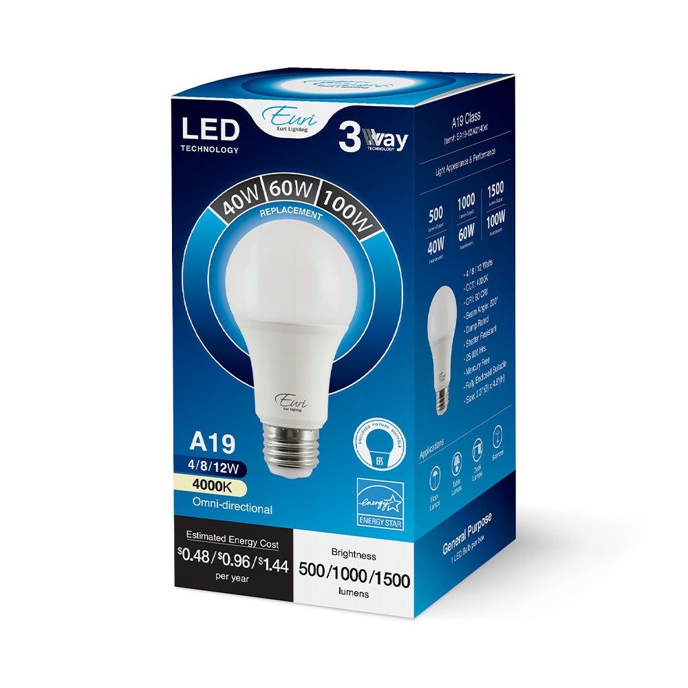 Euri Lighting Omni-Directional 4000K LED Light Bulb With 3-Way LED Technology