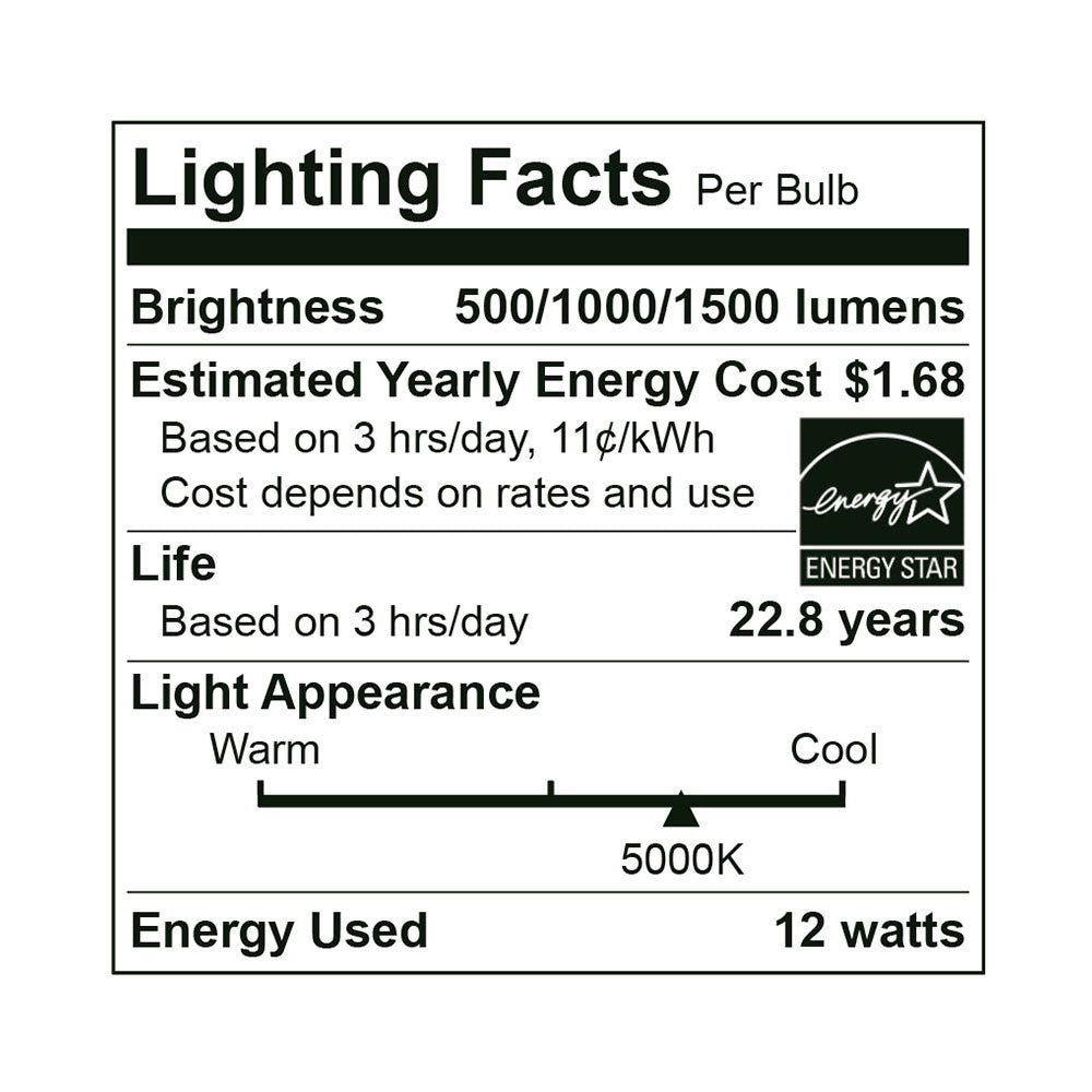 Euri Lighting Omni-Directional 5000K LED Light Bulb With 3-Way LED Technology