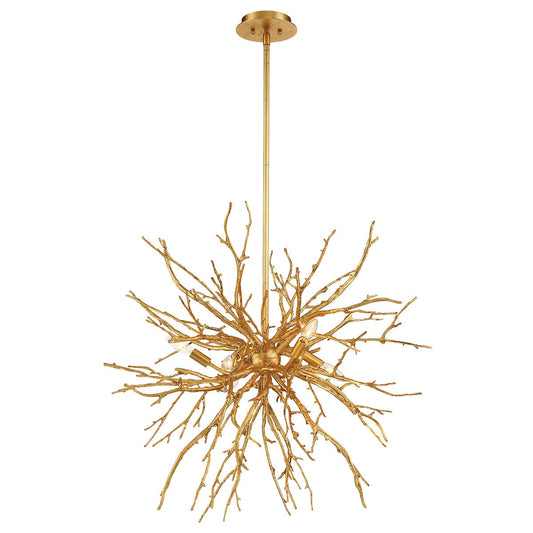 Eurofase Lighting Aberdeen 35" 6-Light Dimmable Incandescent Gold Chandelier With Gold Free-Flowing Gilded Branch Accents