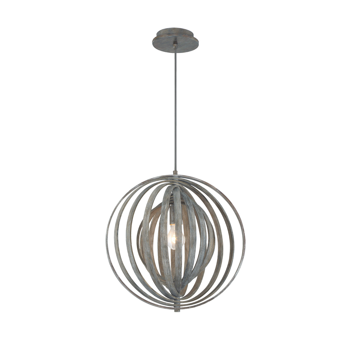Eurofase Lighting Abruzzo 17" Small Round Dimmable Incandescent Weathered Gray Pendant Light With Retractable Rings Shade
