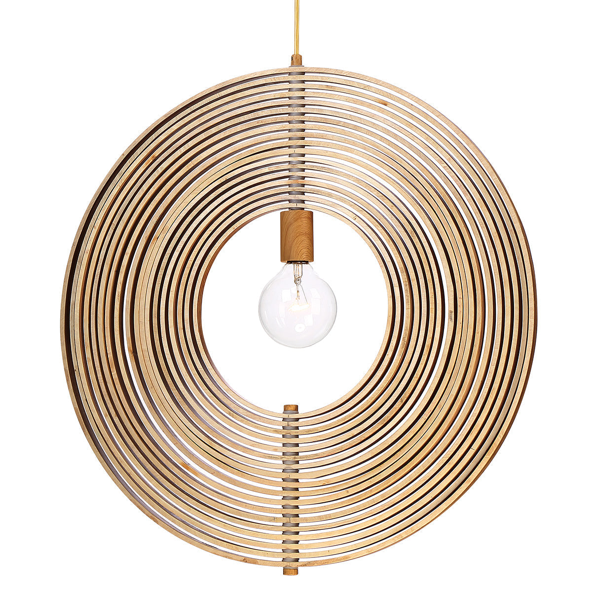 Eurofase Lighting Abruzzo 23" Large Round Dimmable Incandescent Natural Wood Pendant Light With Retractable Rings Shade