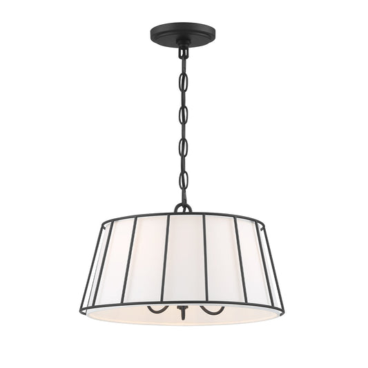 Eurofase Lighting Adelaide 16" 3-Light Dimmable Matte Black Pendant Light With White Fabric Shade