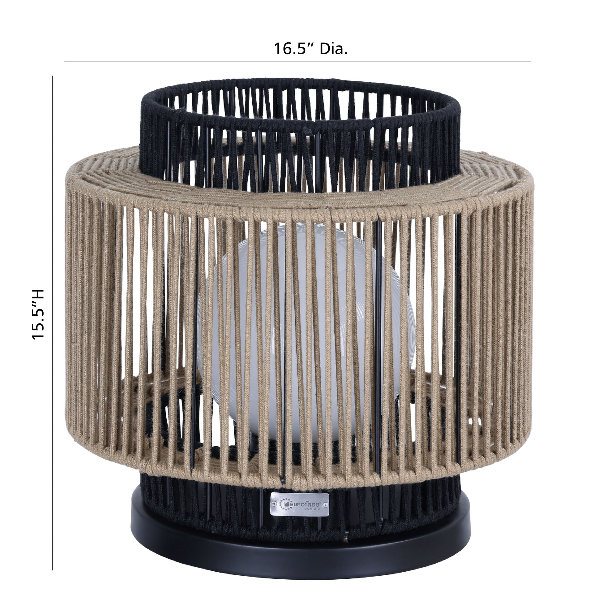 Eurofase Lighting Aden 17" 1-Light Brown Rope Shade Matte Black Pet Weave Portable Outdoor Light