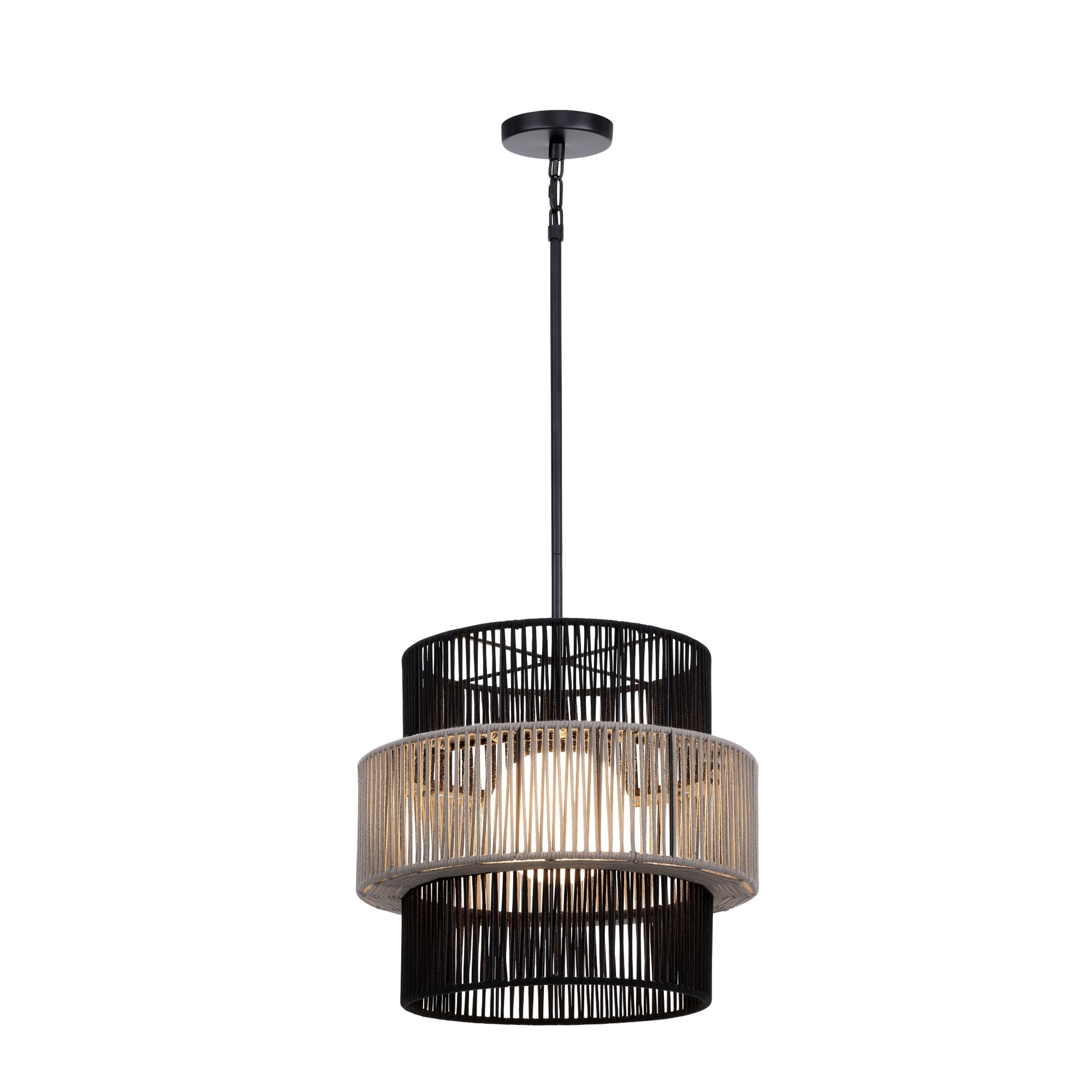 Eurofase Lighting Aden 22" 1-Light Gray Rope Shade Matte Black Pet Weave Outdoor Pendant Light