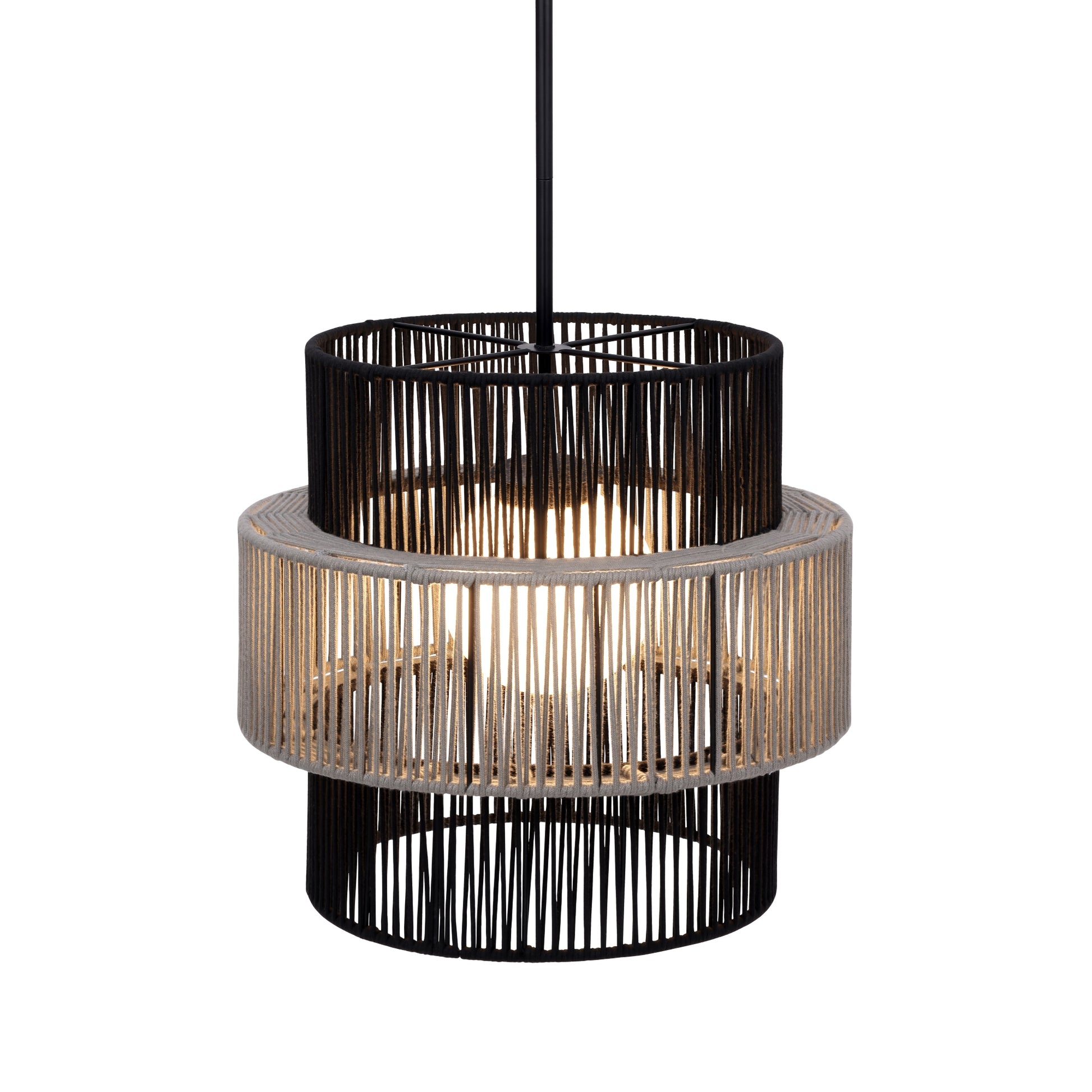 Eurofase Lighting Aden 22" 1-Light Gray Rope Shade Matte Black Pet Weave Outdoor Pendant Light