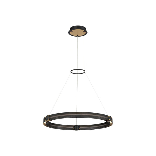 Eurofase Lighting Admiral 29" Small Round Matte Black/Gold Metal Dimmable Integrated LED Chandelier With Soft White Acrylic Shade