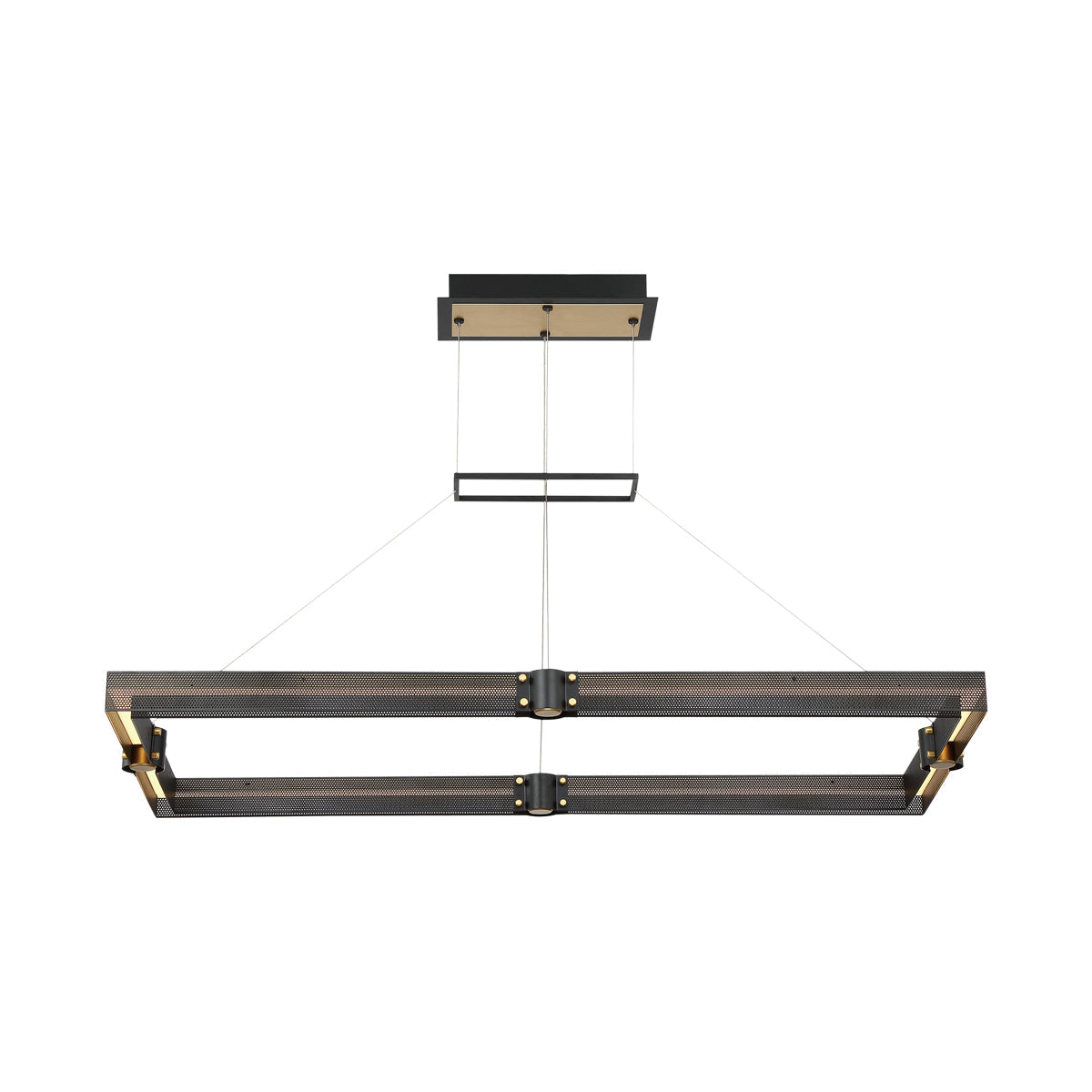 Eurofase Lighting Admiral 43" Rectangular Matte Black/Gold Metal Dimmable Integrated LED Chandelier With Soft White Acrylic Shade