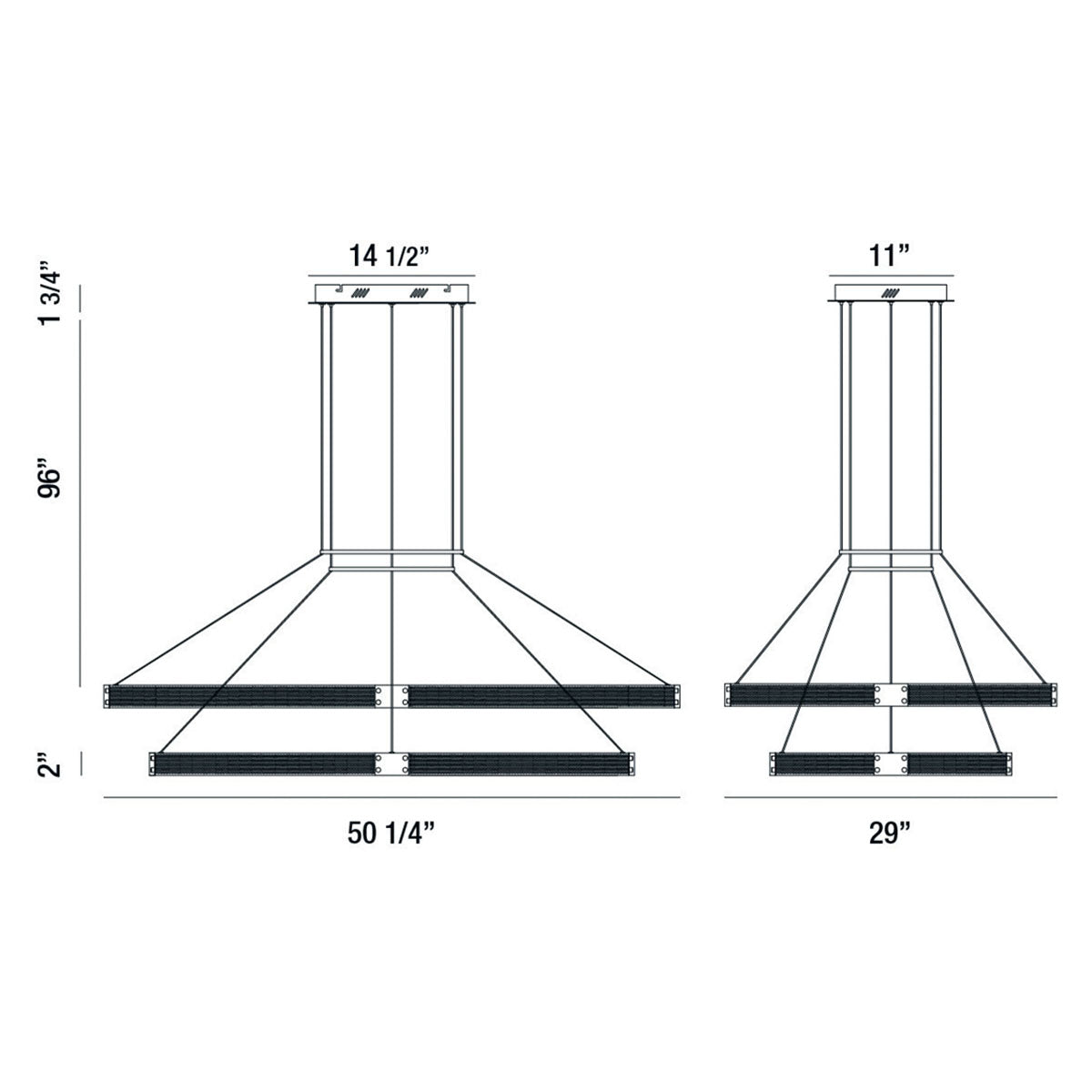 Eurofase Lighting Admiral 50" 2-Tier Rectangular Matte Black/Gold Metal Dimmable Integrated LED Chandelier With Soft White Acrylic Shade