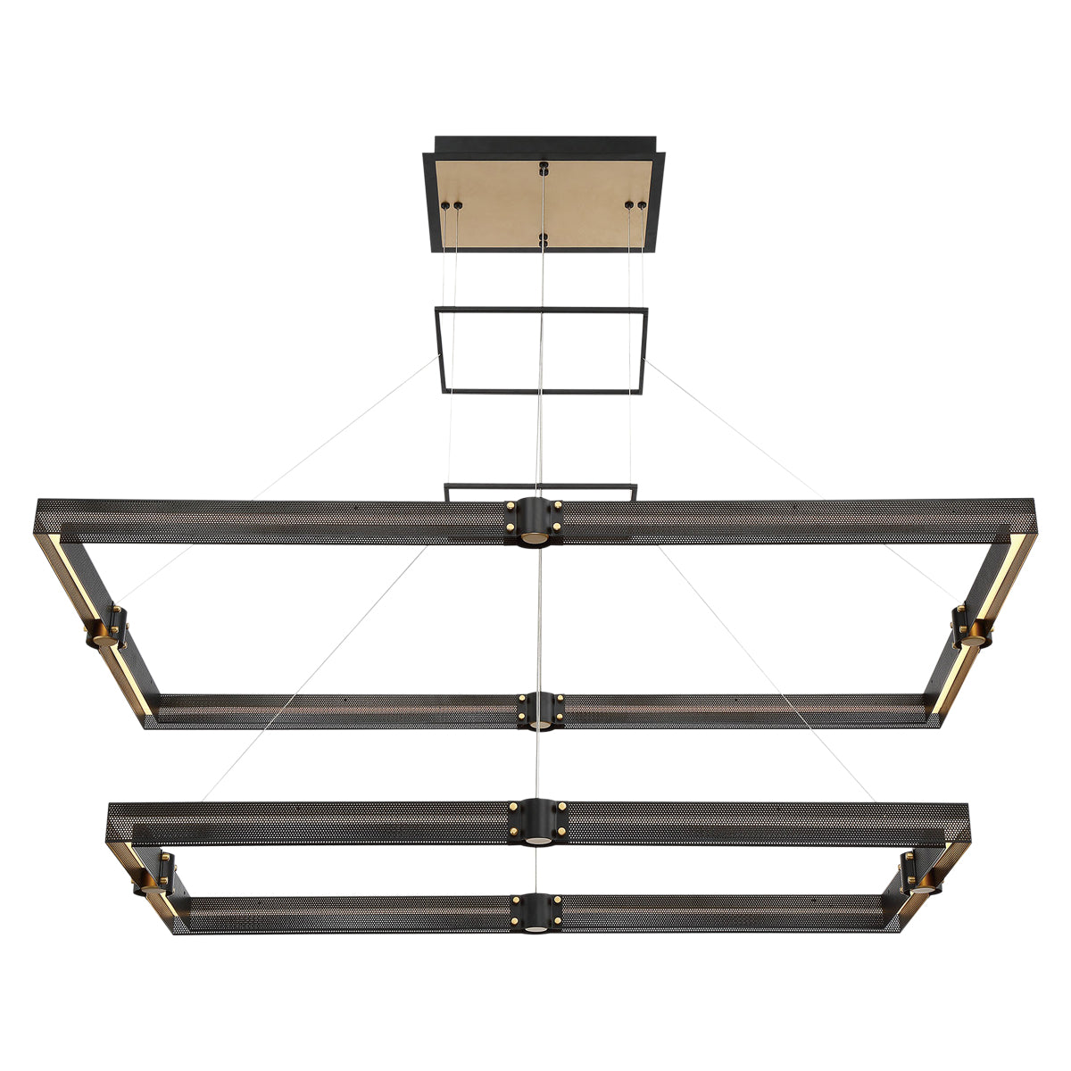 Eurofase Lighting Admiral 50" 2-Tier Rectangular Matte Black/Gold Metal Dimmable Integrated LED Chandelier With Soft White Acrylic Shade