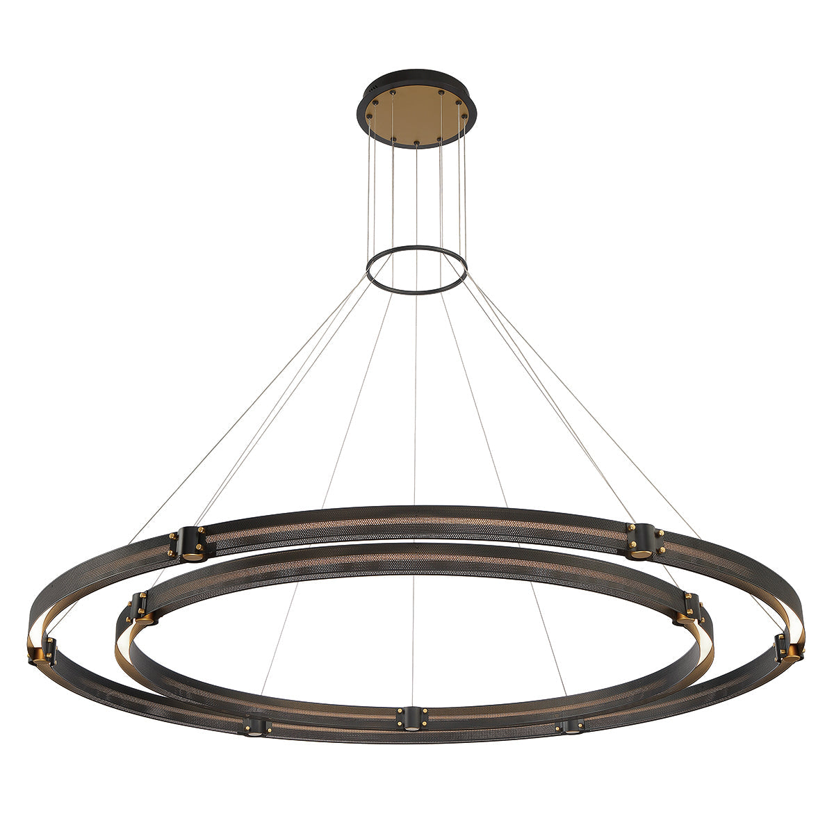 Eurofase Lighting Admiral 62" 2-Tier Large Round Matte Black/Gold Metal Dimmable Integrated LED Chandelier With Soft White Acrylic Shade