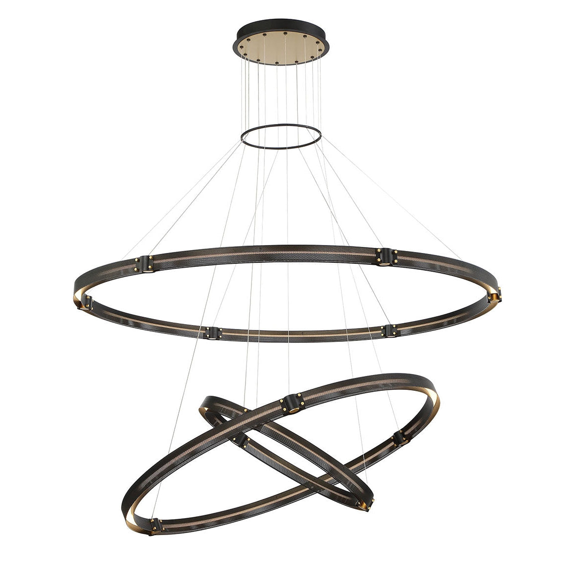 Eurofase Lighting Admiral 62" 3-Tier Round Matte Black/Gold Metal Dimmable Integrated LED Chandelier With Soft White Acrylic Shade