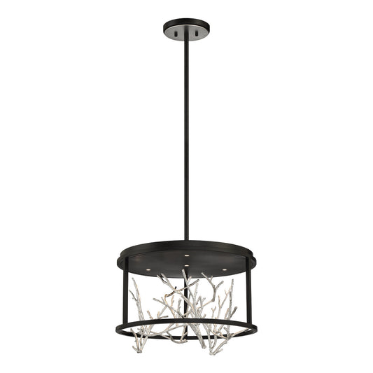 Eurofase Lighting Aerie 19" 4-Light Dimmable Integrated LED Round Black Open-Cage Framed Chandelier With Silver Free-Flowing Gilded Branch Accents