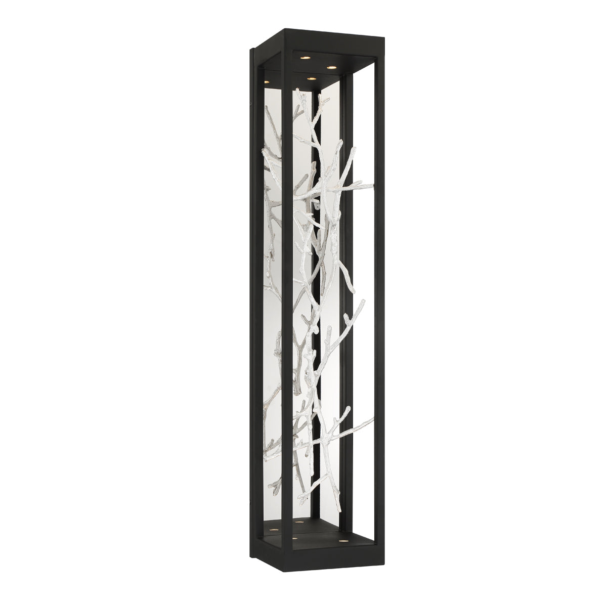 Eurofase Lighting Aerie 30" 4-Light Dimmable Integrated LED Rectangular Black Open-Cage Framed Wall Sconce With Silver Free-Flowing Gilded Branch Accents