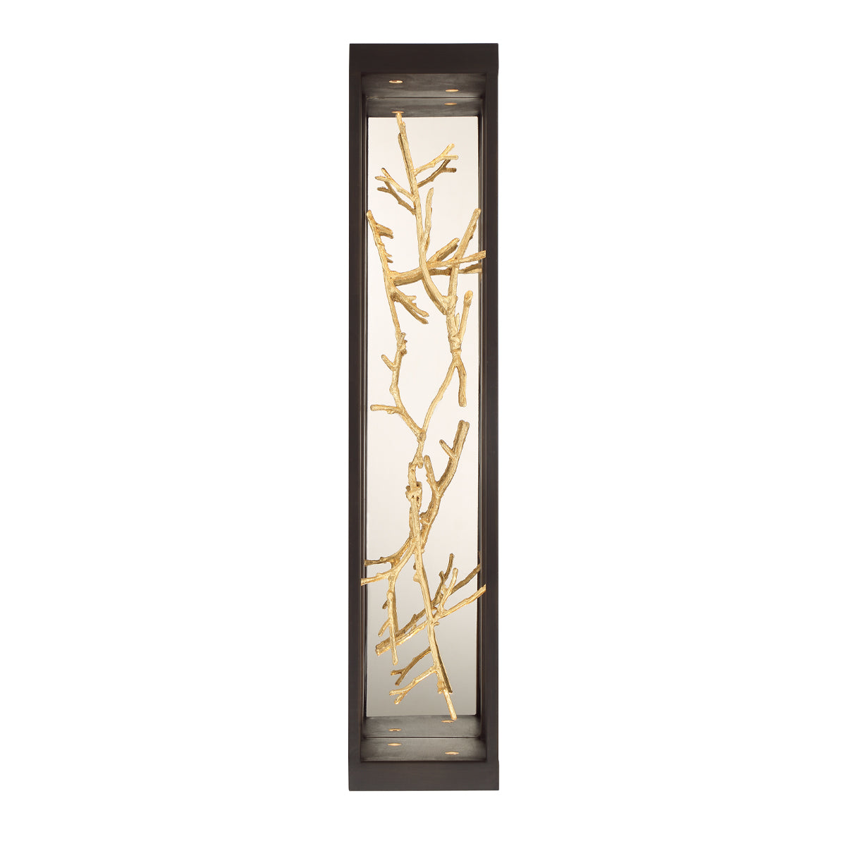 Eurofase Lighting Aerie 30" 4-Light Dimmable Integrated LED Rectangular Bronze Open-Cage Framed Wall Sconce With Gold Free-Flowing Gilded Branch Accents